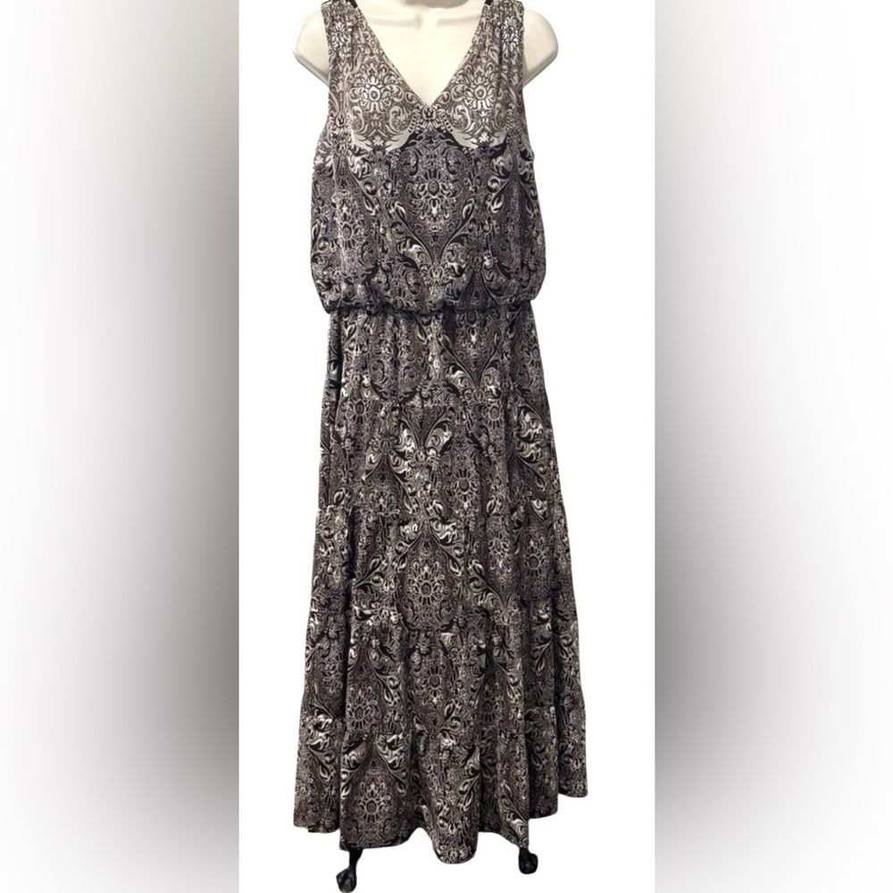 Perceptions Tiered Dress Cottagecore style, Brown tones Paisley print, size 16
